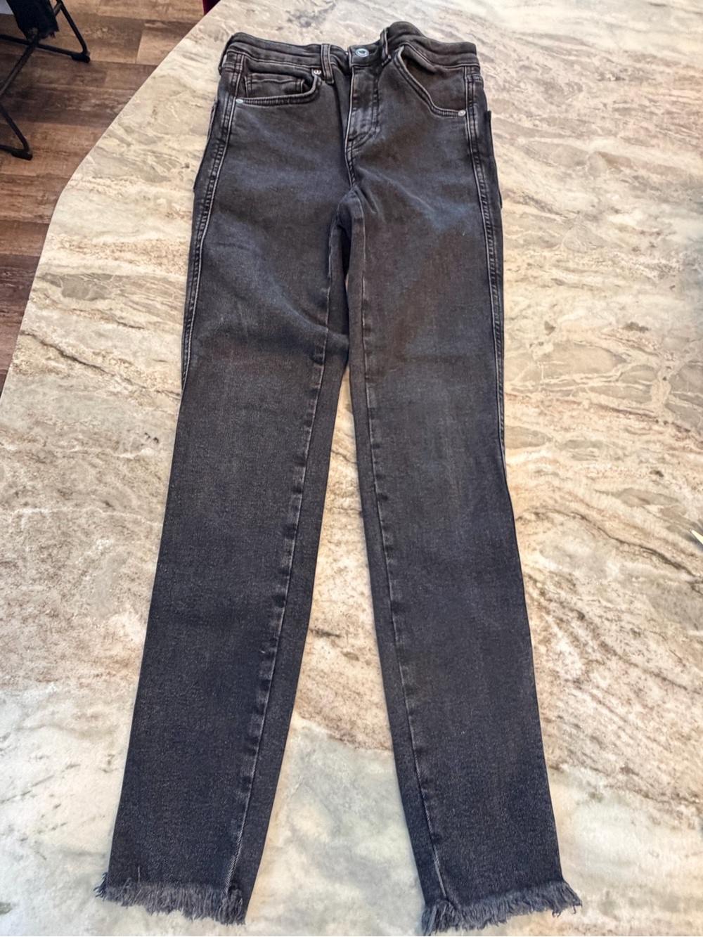 We The Free Black Raw Hem Slim Straight Jeans Size 27